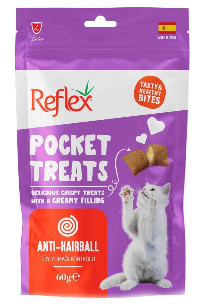 Reflex Pocket Treats Tüy Yumağı Kontrolü Yetişkin Kedi Ödül Maması 60 GR | SRC: Barcode: 8698995031691